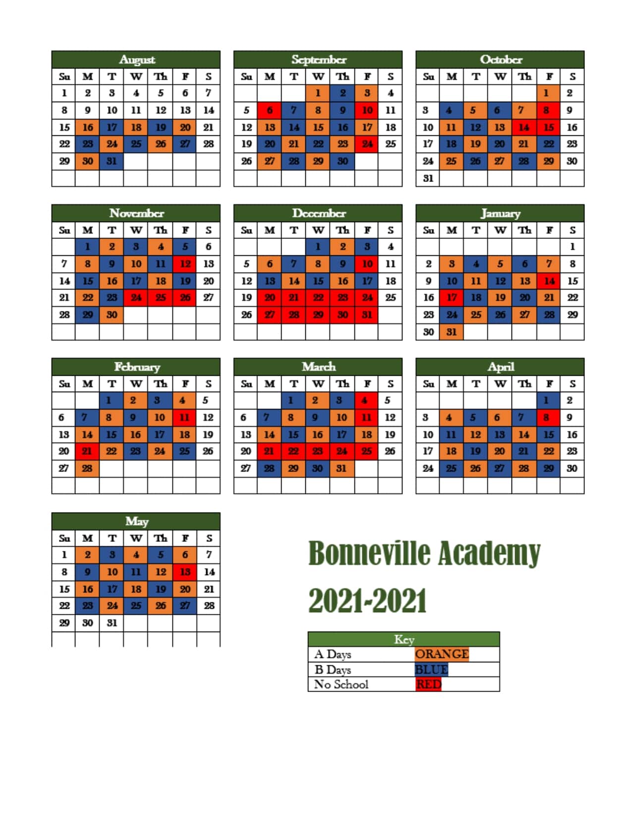 Calendar | Bonneville Academy in Stansbury Park, Utah